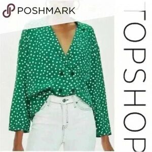 Topshop Green and Pink polka dot tuxedo top